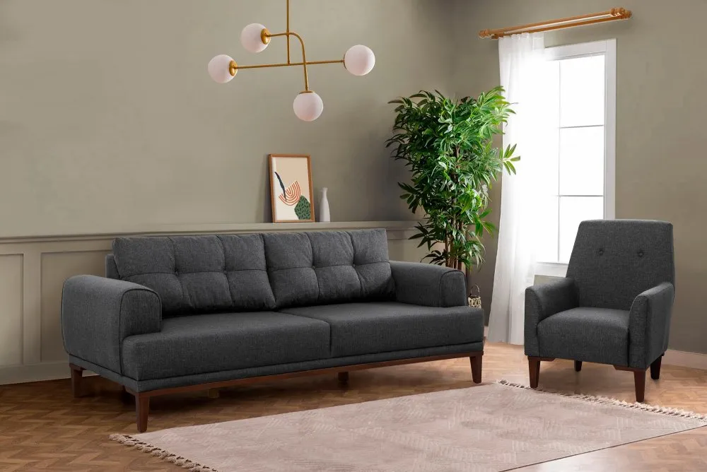 Sofa i fotelja Vina Set Anthracite Walnut