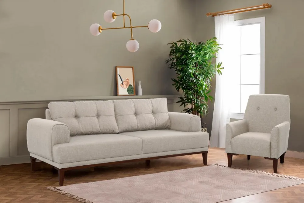 Sofa i fotelja Vina Set Cream Walnut