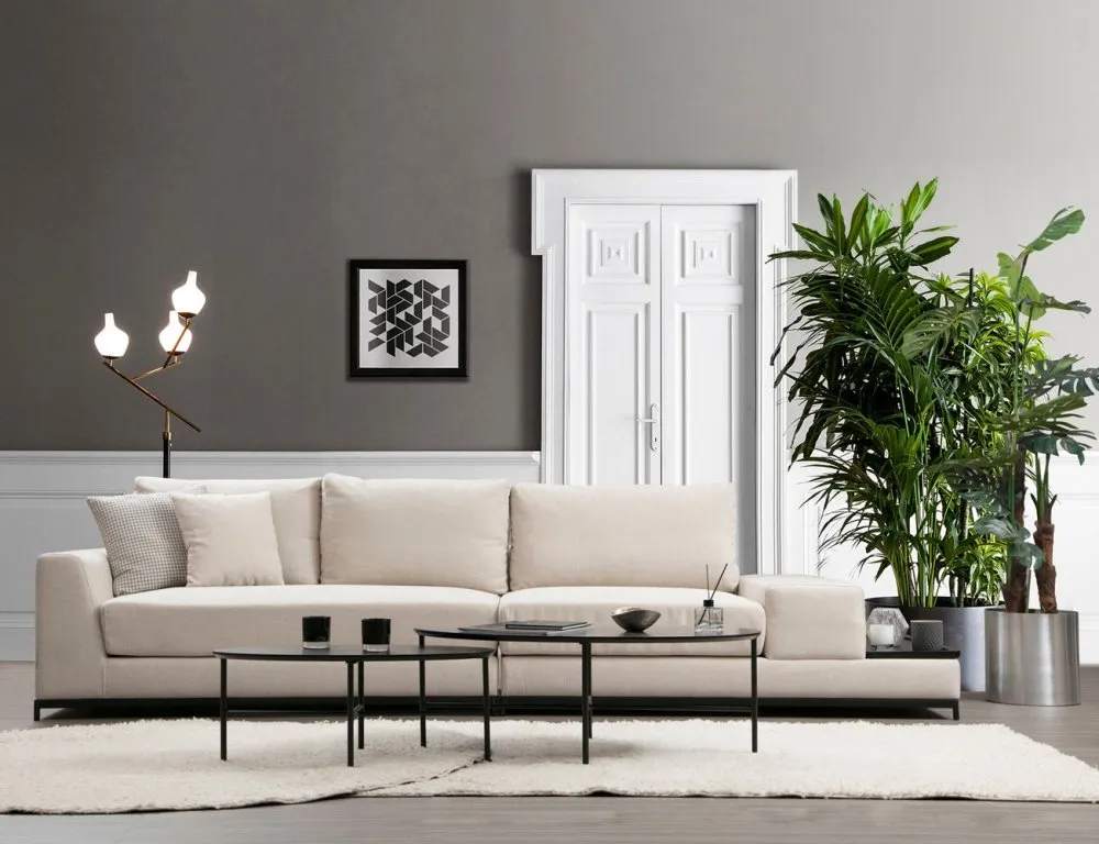Sofa Line With Side Table Beige