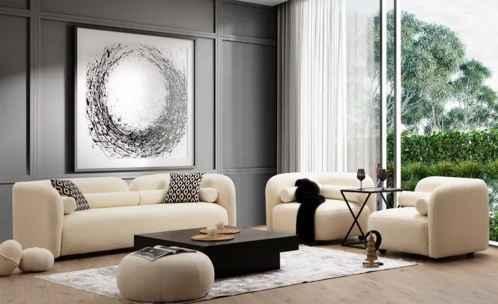 Sofa trosed Victoria Cream Bouclette