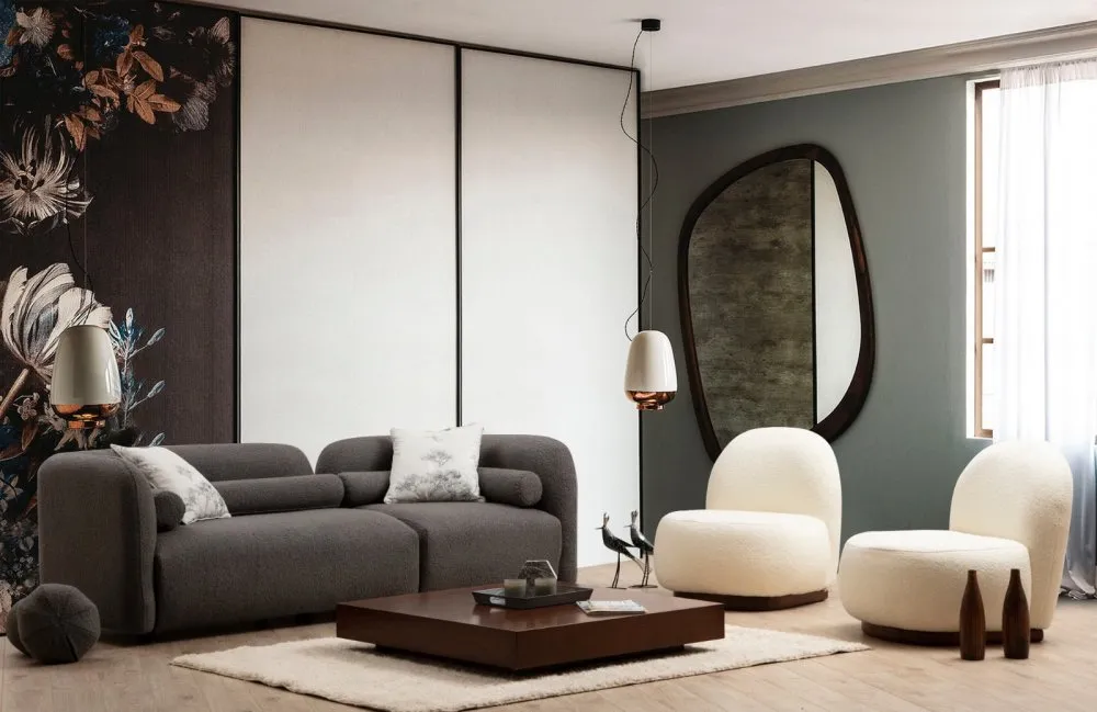 Sofa trosed Victoria Grey Bouclette