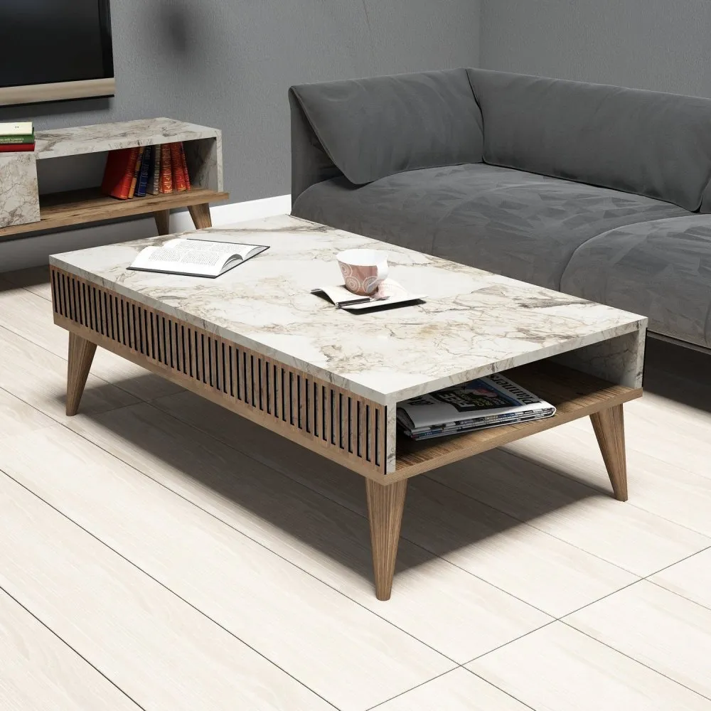 Sto za dnevnu sobu Milan Walnut White Marble 2