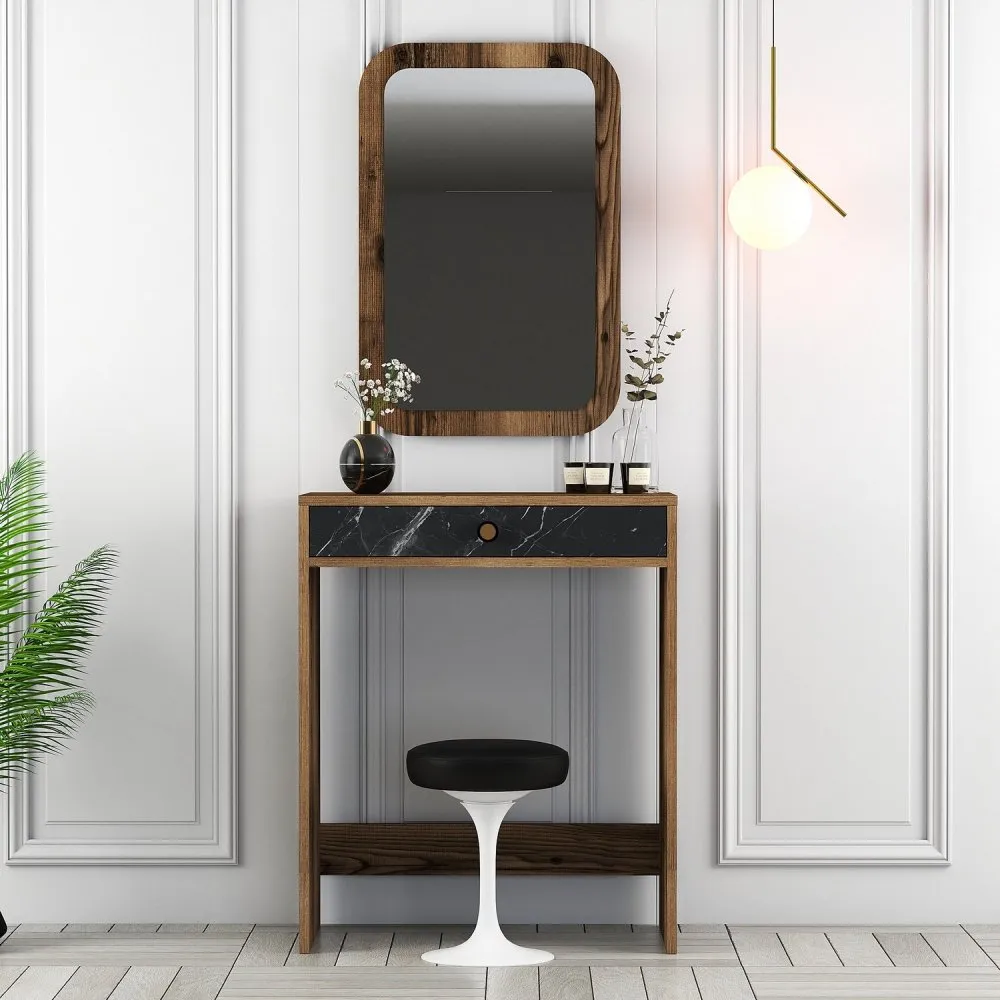Sto za šminkanje Lizbon Mirror Walnut Black Marble