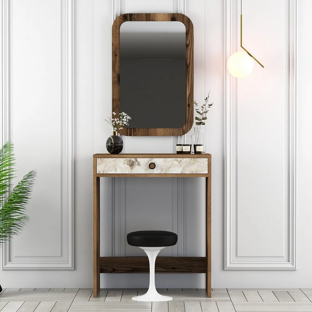 Sto za šminkanje Lizbon Mirror Walnut White Marble