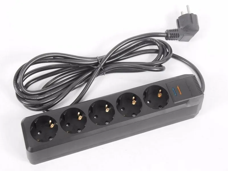 Surge Protection Power strip, 5 socket, 1,8m, 10A, Black, no-ground warning (BSP-3015D-DB18)