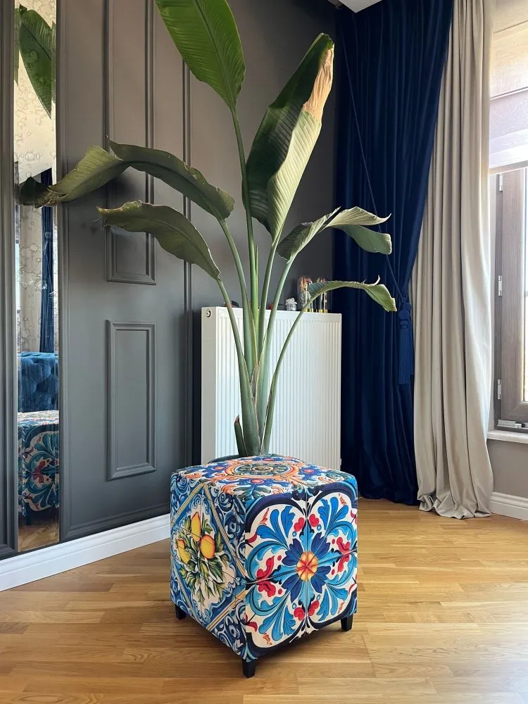 Tabure Jungle Scar Pouffe Blue