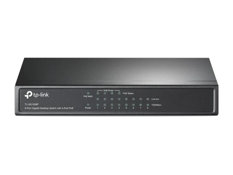 Switch Gigabit 8x RJ45 10/100/1000Mbps Desktop metalno kuciste with 4-Port PoE (TL-SG1008P)