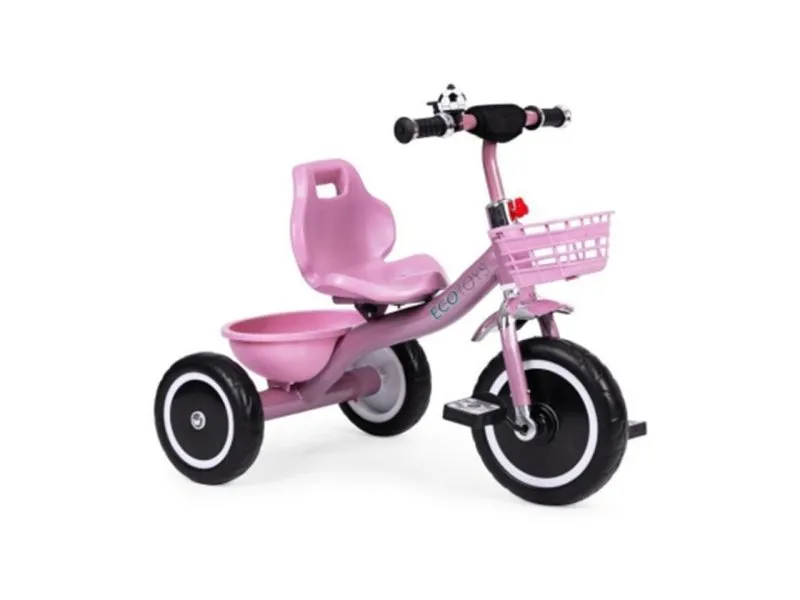 tricikl sa neklizajućim rukohvatima, zvoncem i korpom WQL-1999 Pink
