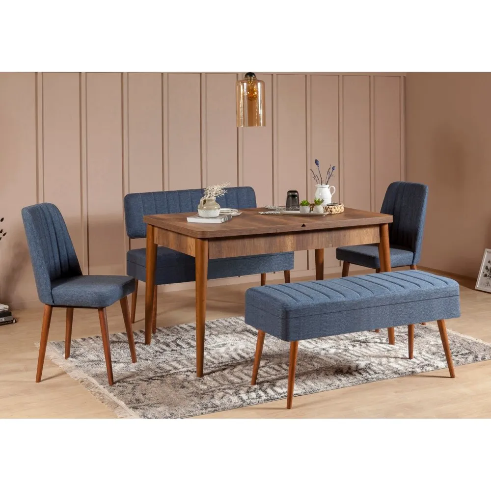 Trpezarijski set Vina 1048 4 WalnutDark Blue