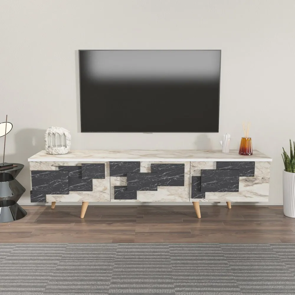 TV polica 3 D White Marble