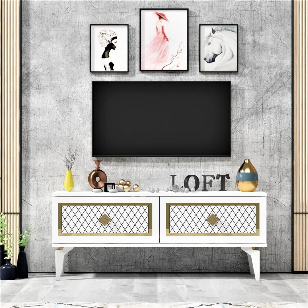 TV polica Arel White Gold