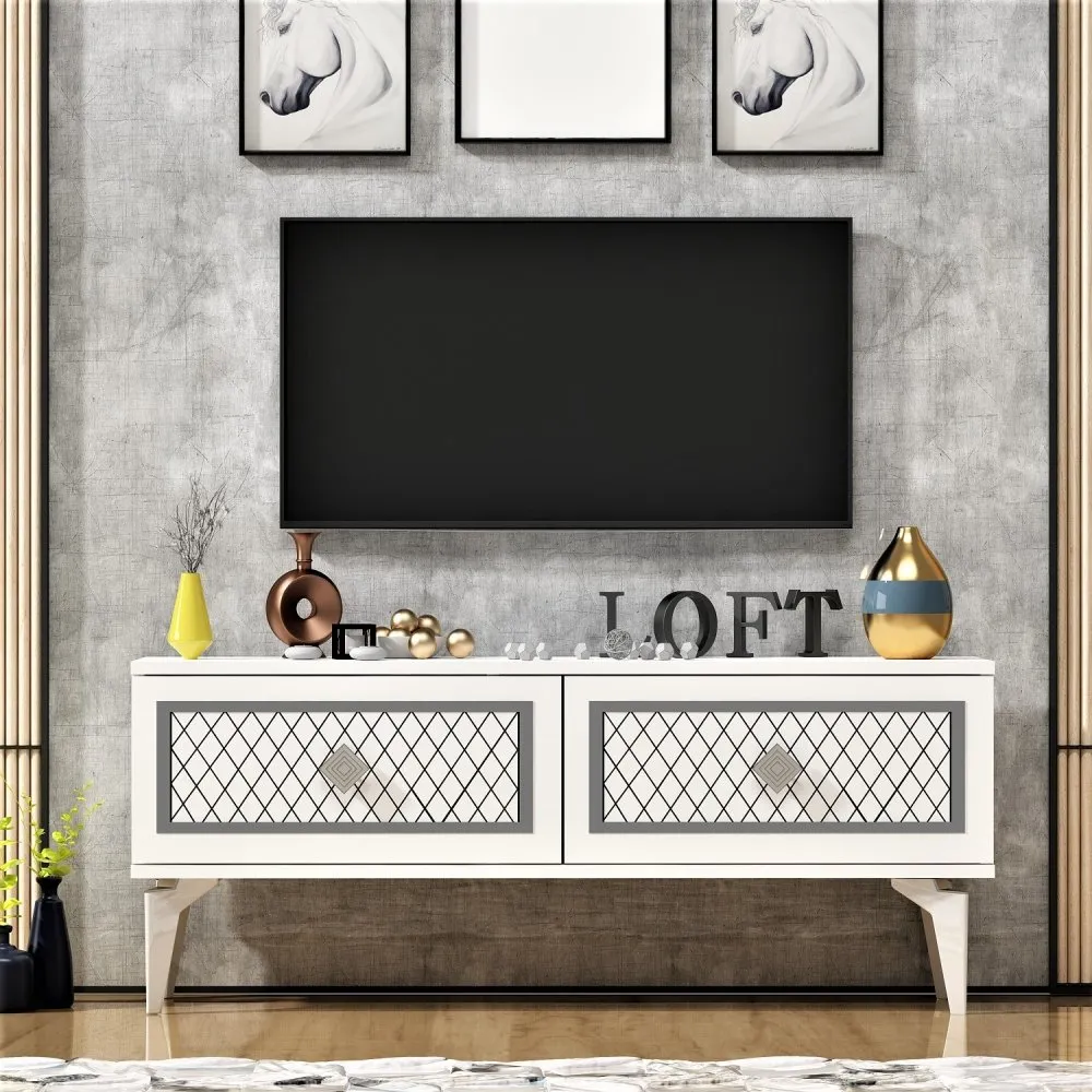TV polica Arel White Silver