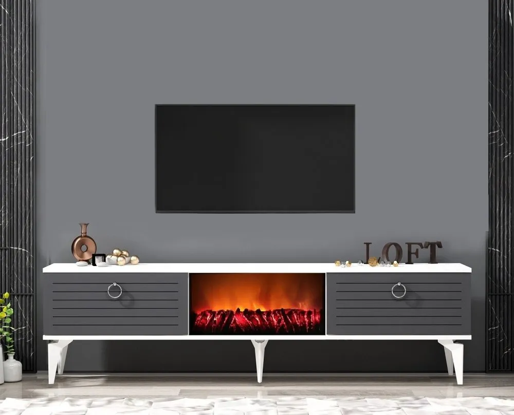 TV polica Arona Fireplace White Anthracite