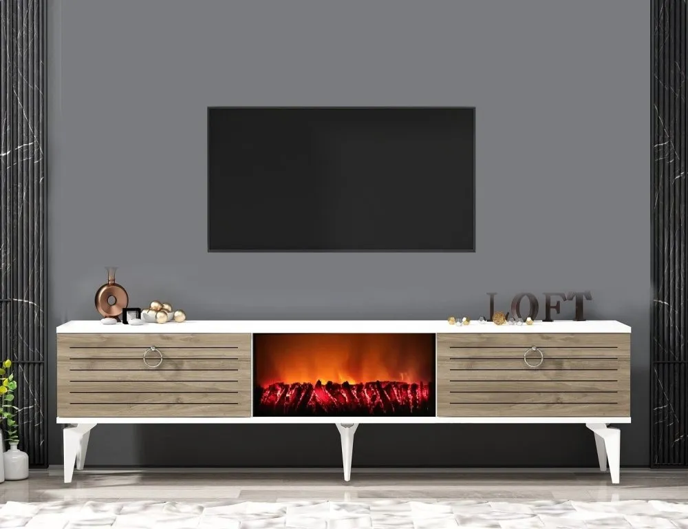 TV polica Arona Fireplace White Walnut