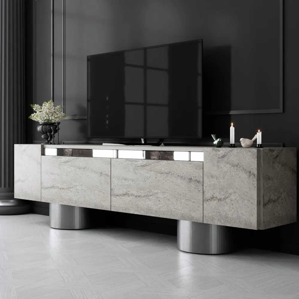 TV polica Bohem Travertine Silver