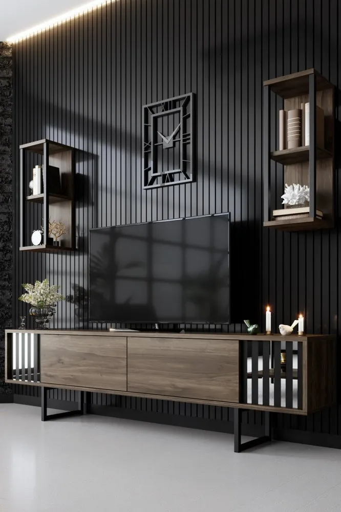 TV polica Chrome Line Walnut Black (618BLY1144)