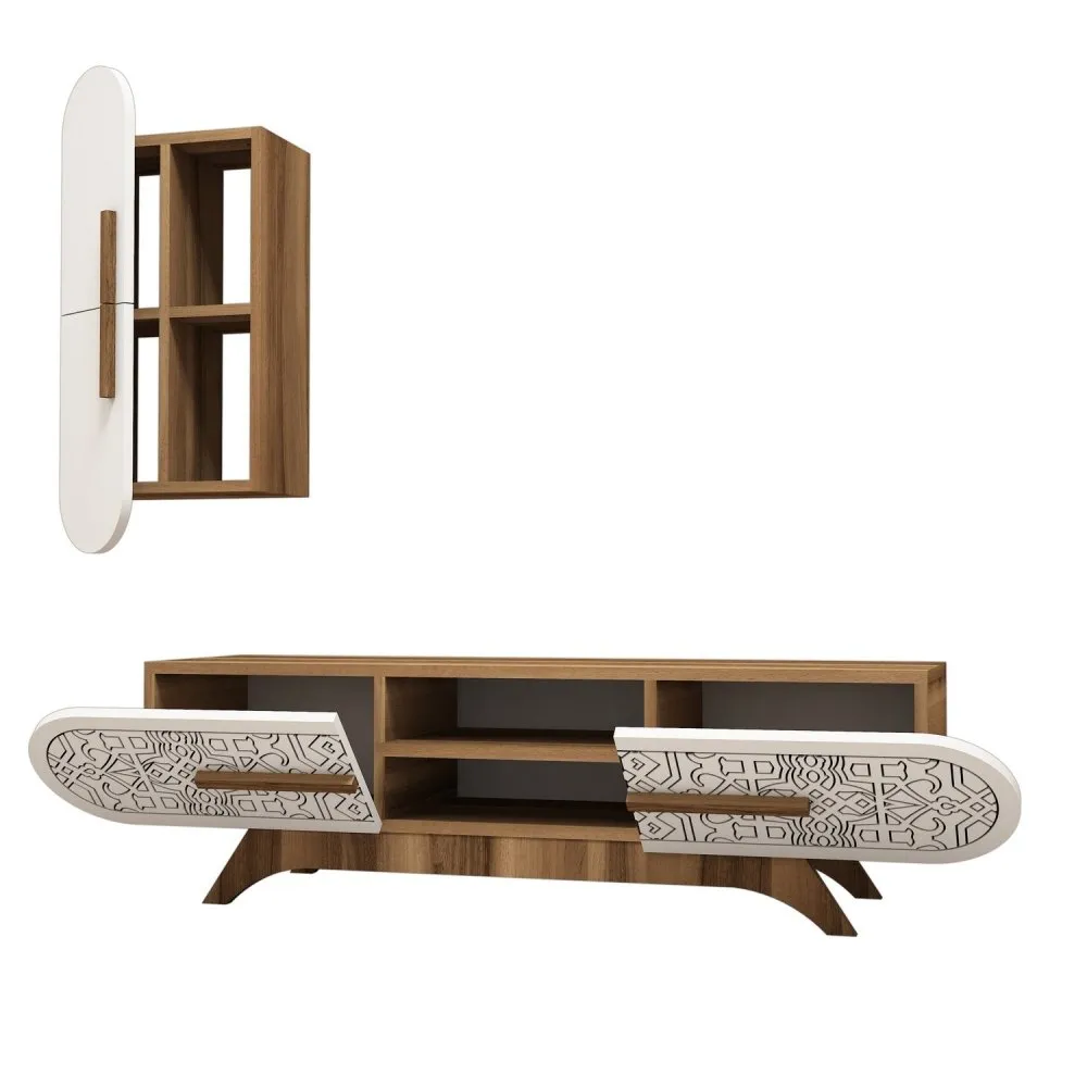 TV polica Defne Walnut White