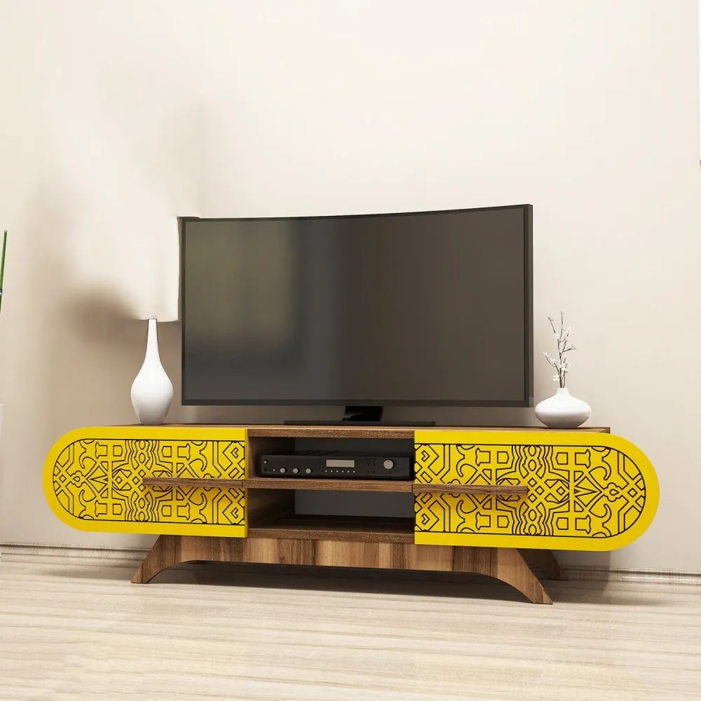 TV polica Defne - Walnut Yellow