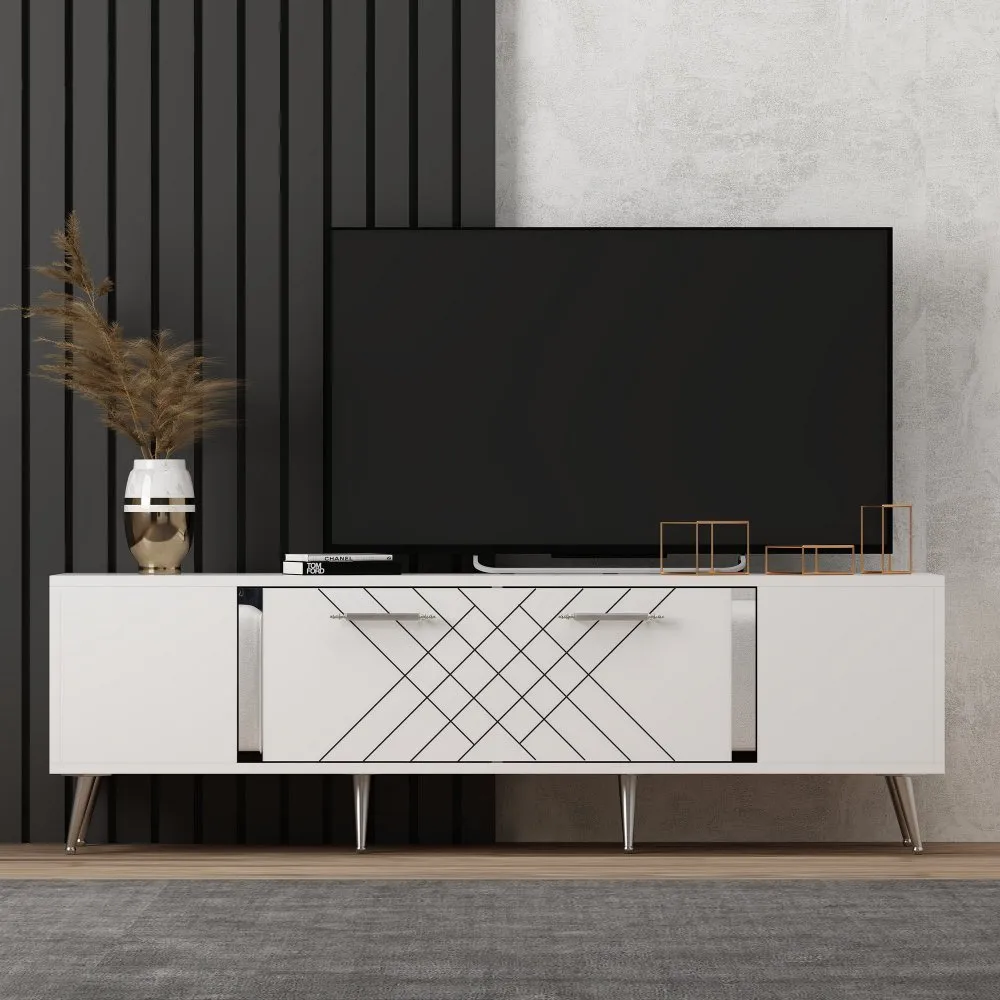 TV polica Detas White Silver