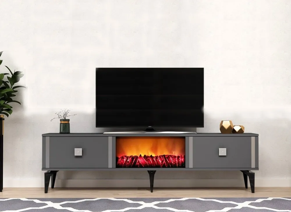 TV polica Doruk Fireplace Anthracite Silver