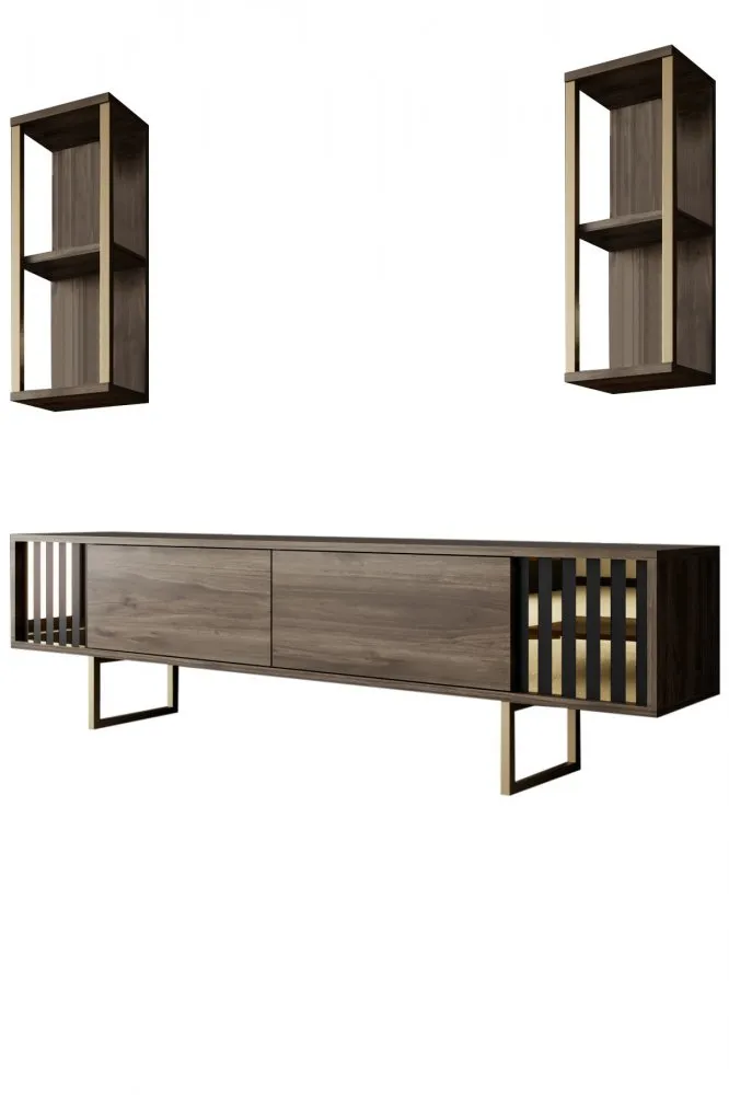 TV polica Gold Line Walnut Black 1 (618BLY1147)