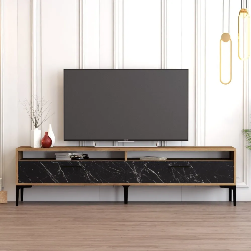TV polica Istanbul 2 WalnutBlack Marble