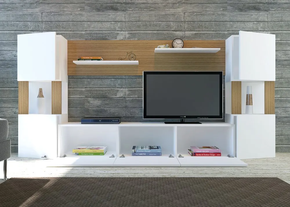 TV polica Lore White Teak