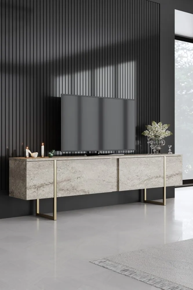 TV polica Luxe Travertine Gold