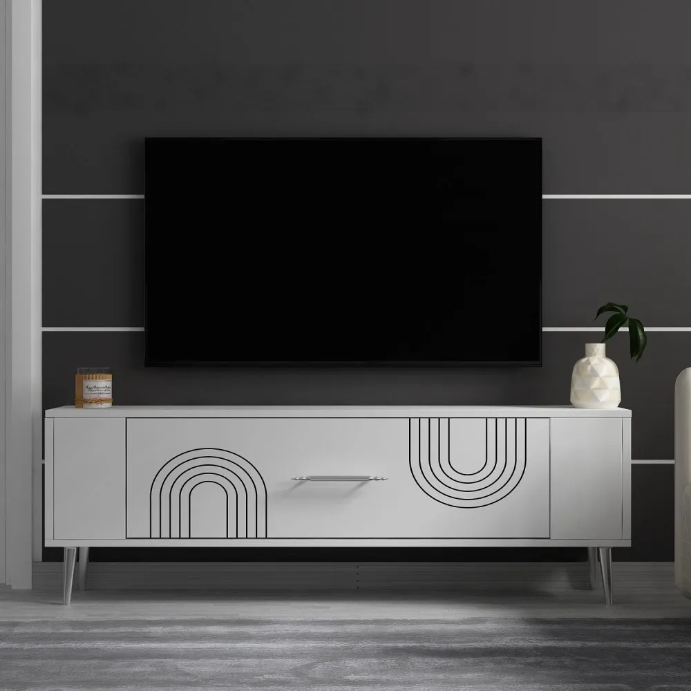 TV polica Retrol2 White Silver