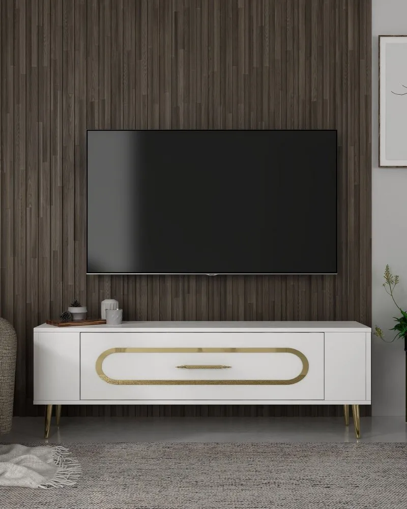 TV polica Retrop3 White Gold