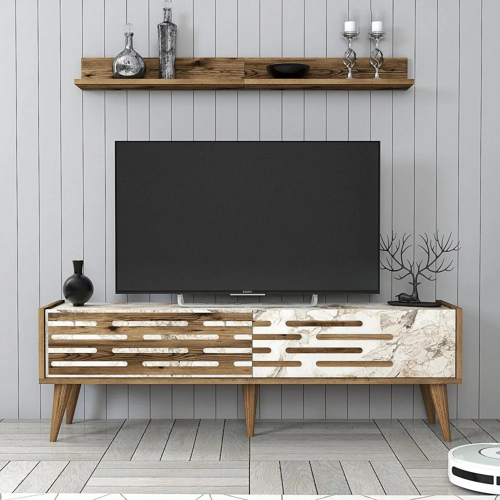 TV polica Valensiya 140 Walnut White Marble