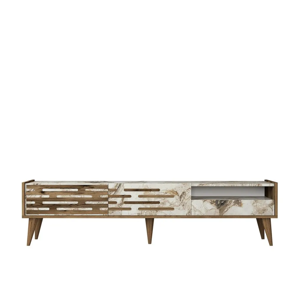 TV polica Valensiya Walnut White Marble