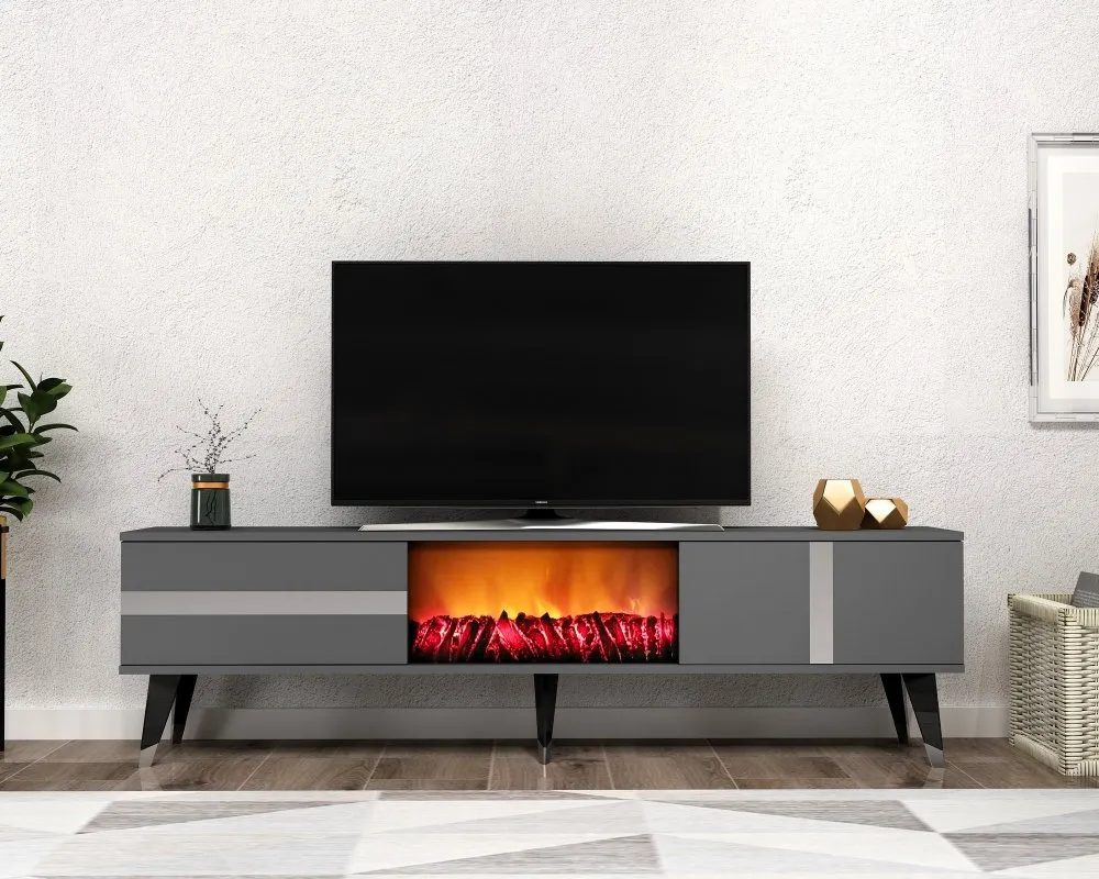 TV polica Vania Fireplace Anthracite Silver