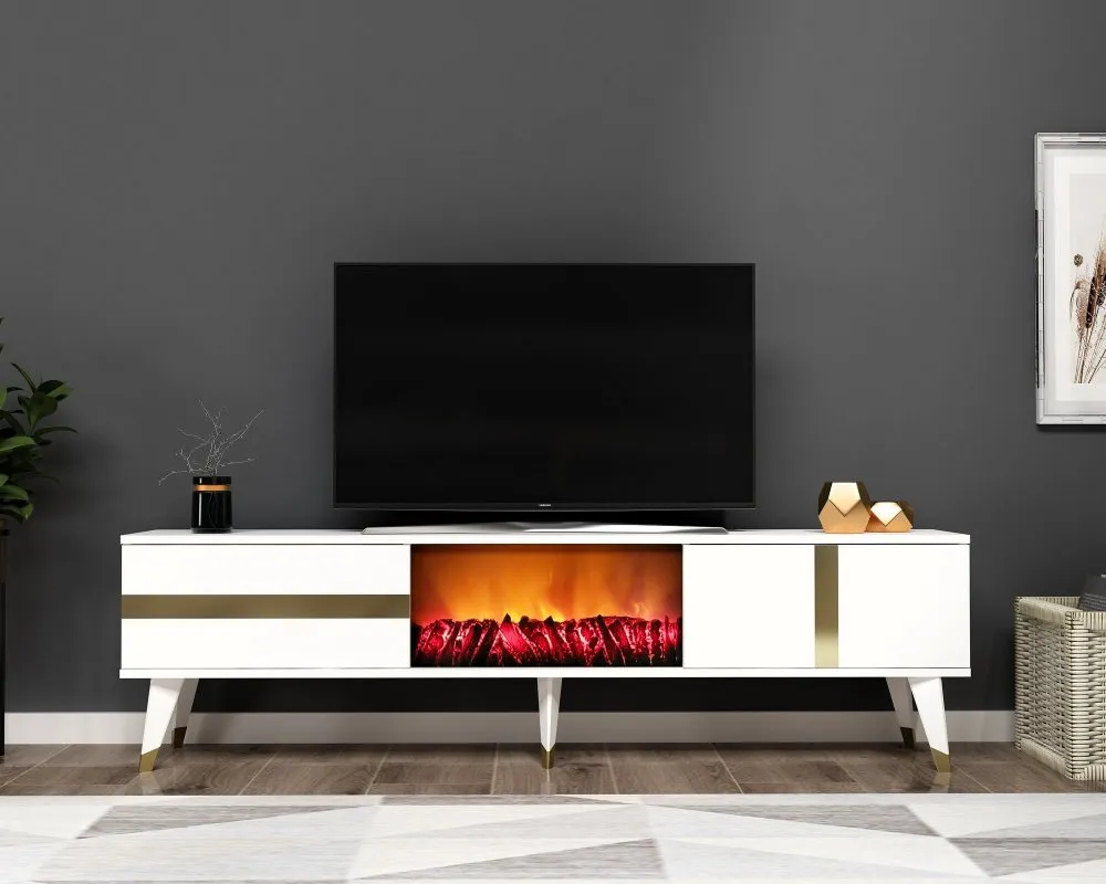 TV polica Vania Fireplace White Gold