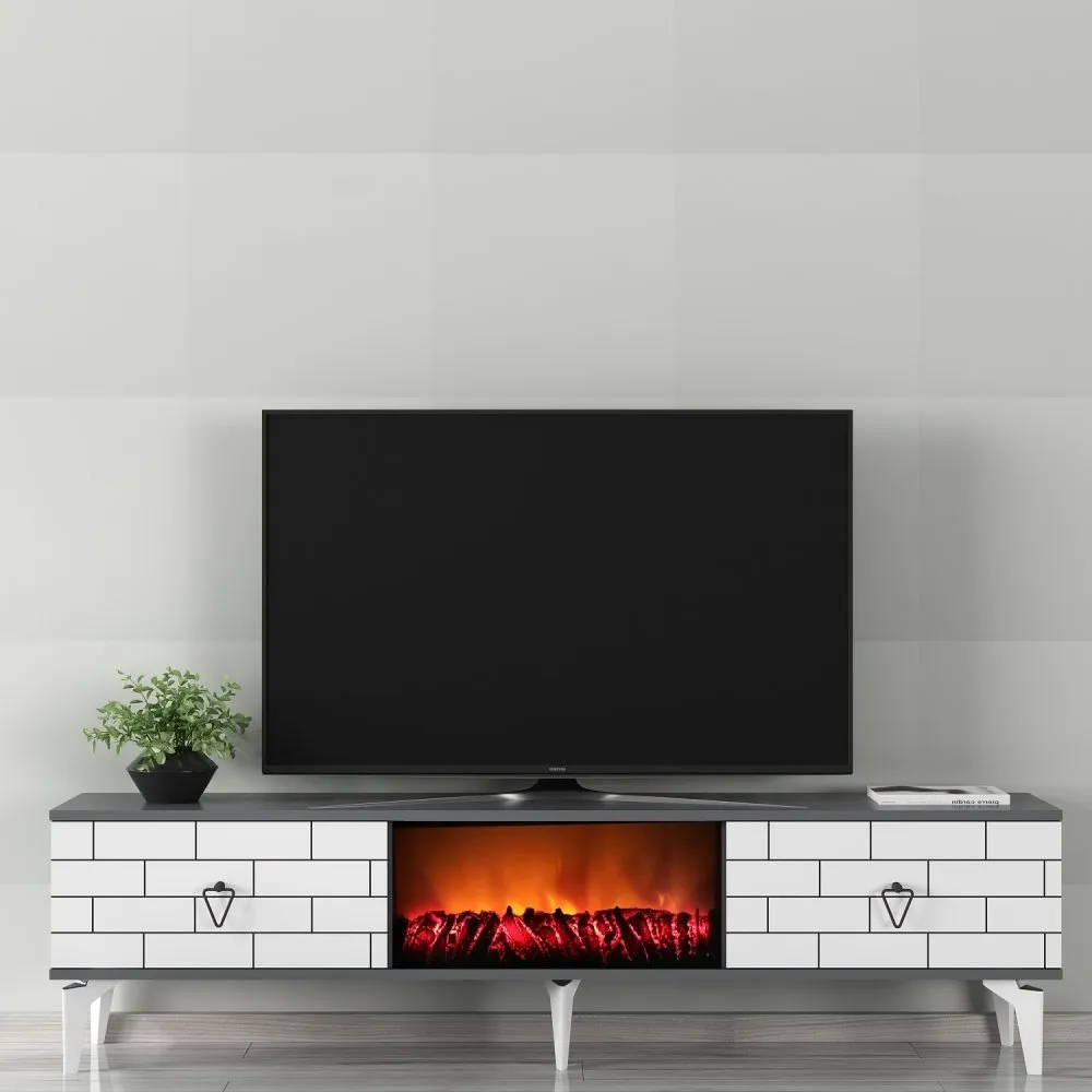 TV polica Varna Fireplace White Anthracite