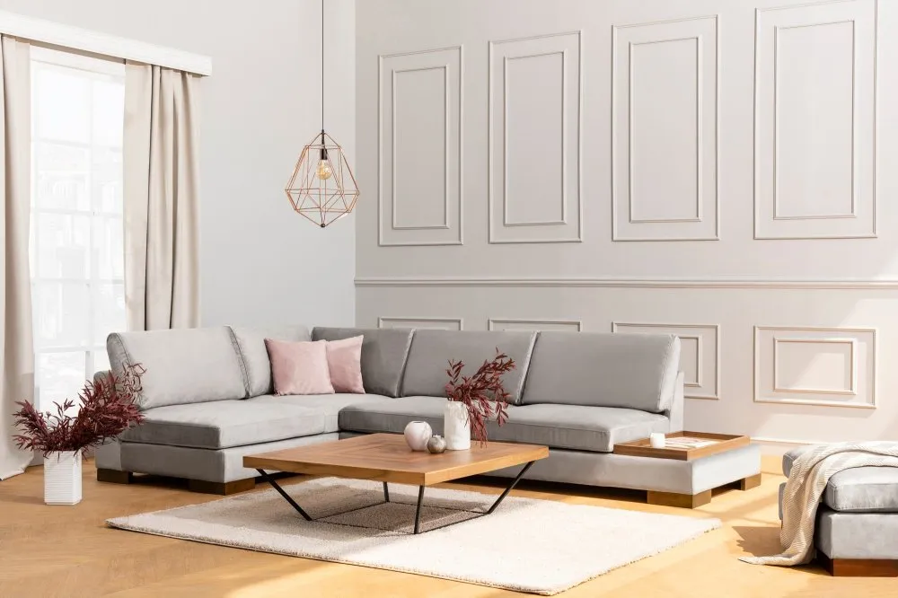 Ugaona garnitura Tulip Corner Left With Pouf Light Grey
