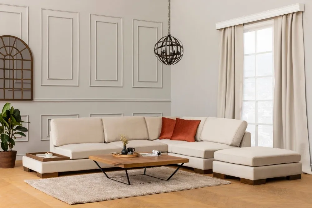 Ugaona garnitura Tulip Corner Right With Pouf Beige