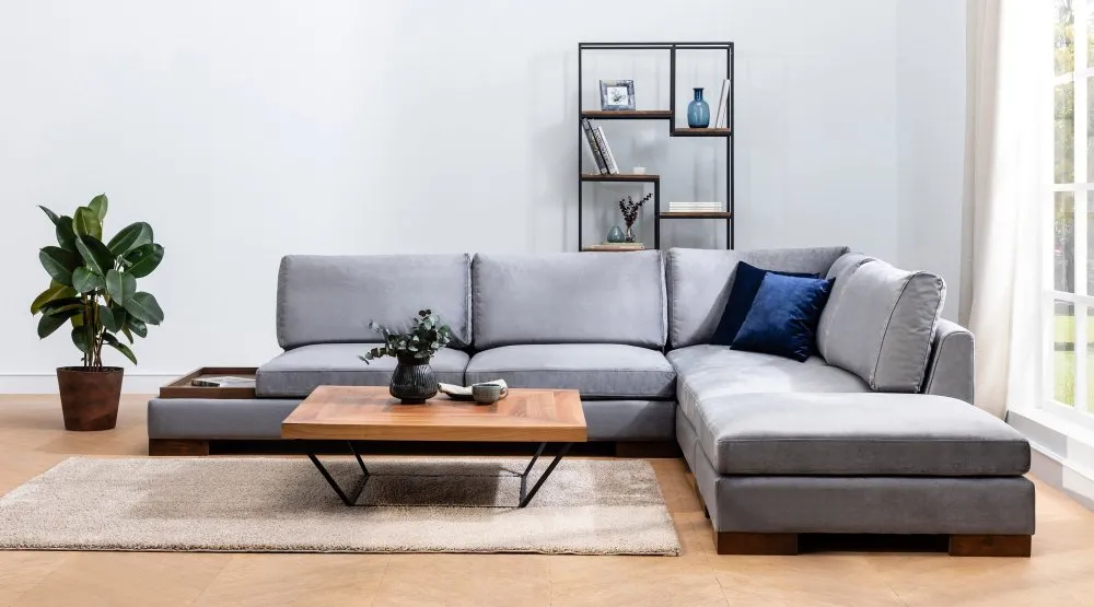 Ugaona garnitura Tulip Corner Right With Pouf Dark Grey