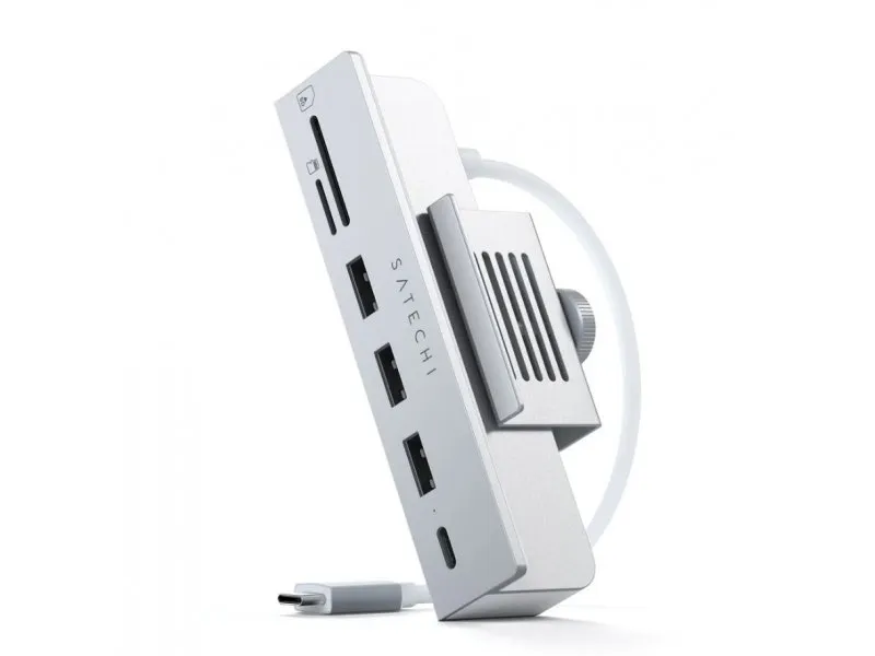 USB-C Clamp Hub iMac 24inch (2021) / (1x USB-C up to 5 Gbps,3x USB-A 3.0 up to 5 Gbps, inc. Apple S.Drive Micro/SD) - Silver