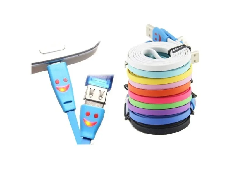 USB flat color kabl 1m, led smile Crna,Bela,Crvena,Plava,Zelena,Žuta,Naran.,Ljubič.,Pink,Roze