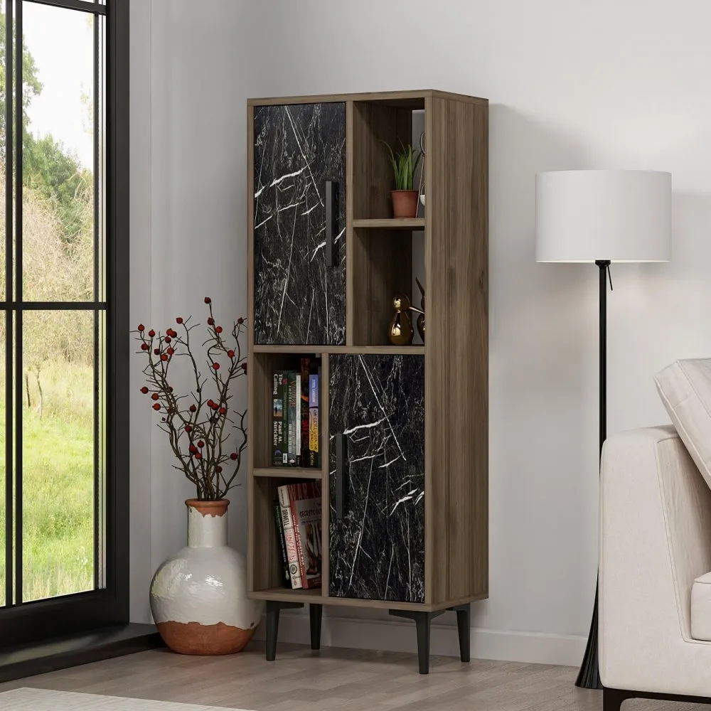 Višenamenski ormarić Leni Walnut Black Marble
