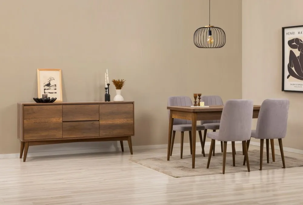 Vina 01 0701 Walnut Grey (Produžni trpezarijski sto, stolice i konzola (6 komada))