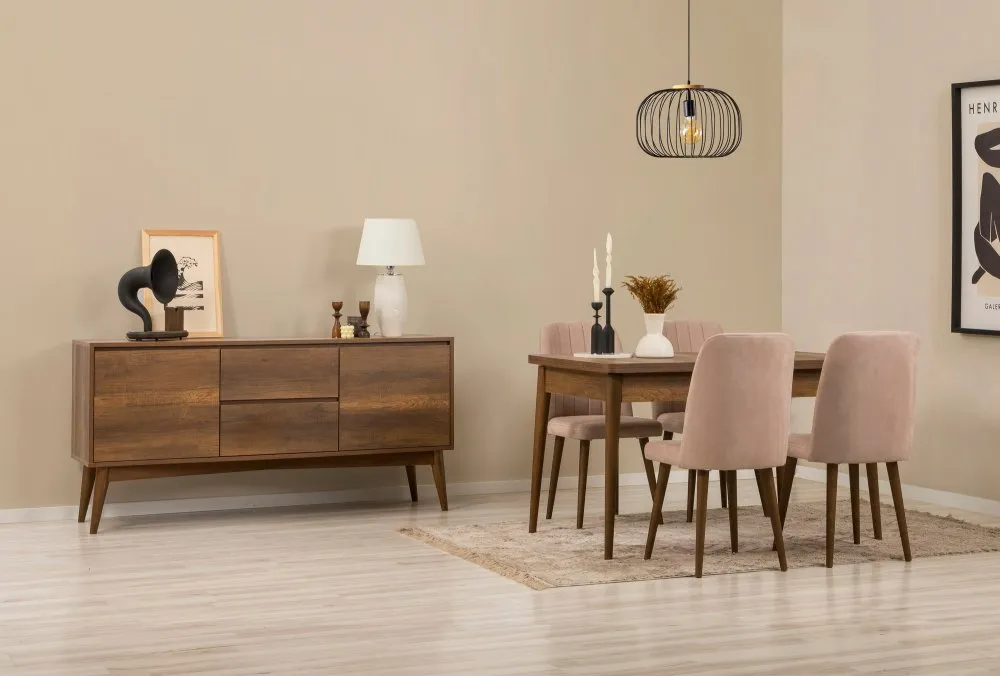 Vina 01 0900 Walnut Stone (Produžni trpezarijski sto, stolice i konzola (6 komada))