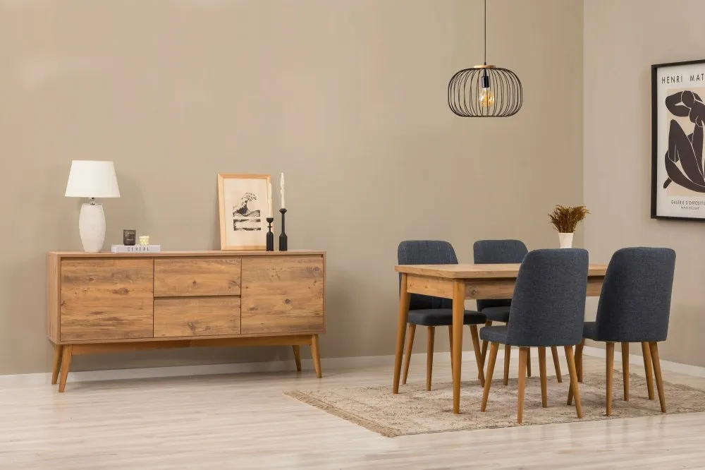 Vina 01 1048 Atlantic Pine Dark Blue (Produžni trpezarijski sto, stolice i konzola (6 komada))