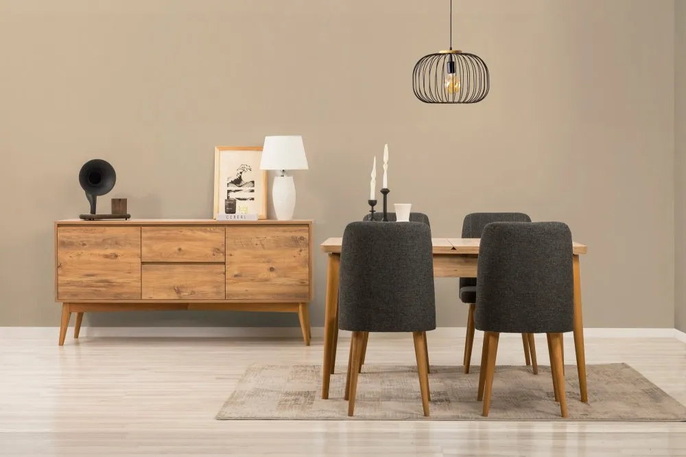Vina 01 1053 Atlantic Pine Anthracite (Produžni trpezarijski sto, stolice i konzola (6 komada))