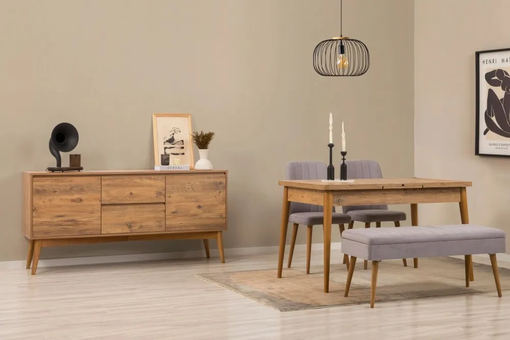 Vina 02 0701 Atlantic Pine Grey (Produživi trpezarijski sto, stolice i konzola (5 komada))