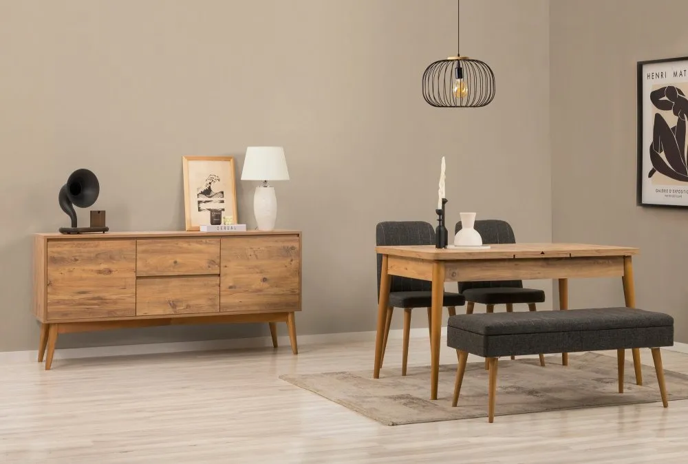 Vina 02 1053 Atlantic Pine Anthracite (Produživi trpezarijski sto, stolice i konzola (5 komada))