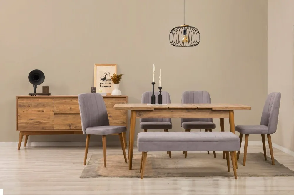 Vina 03 0701 Atlantic Pine Grey (Produžni trpezarijski sto, stolice i konzola set (7 komada))