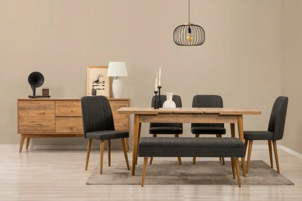 Vina 03 1053 Atlantic Pine Anthracite (Produžni trpezarijski sto, stolice i konzola set (7 komada)