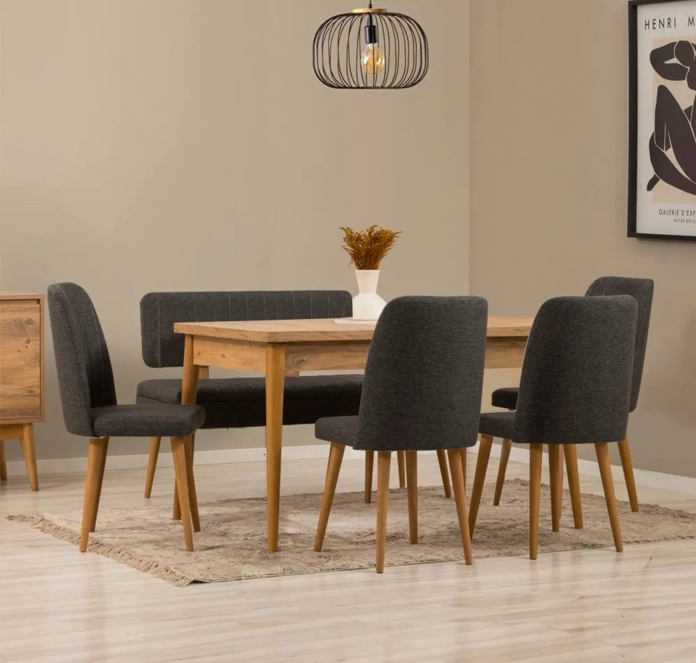 Vina Atlantic Pine Anthracite set : sto , stolice i klupa